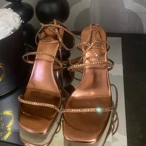 Free People- Jeffrey Campbell Bronze Strappy Heel with rose gold metallic studs
